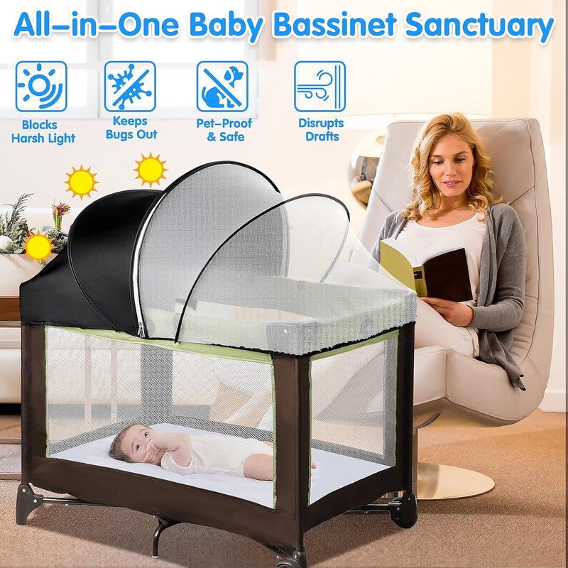 WANRU Pack N Play Tent Cover - Half-Blackout Mosquito Net for Crib & Playpen, Baby Bassinet Cover for Cats with 2-Way Zipper, Sun-Blocking Bug Net for Travel Crib (Black-Large) - Image 4